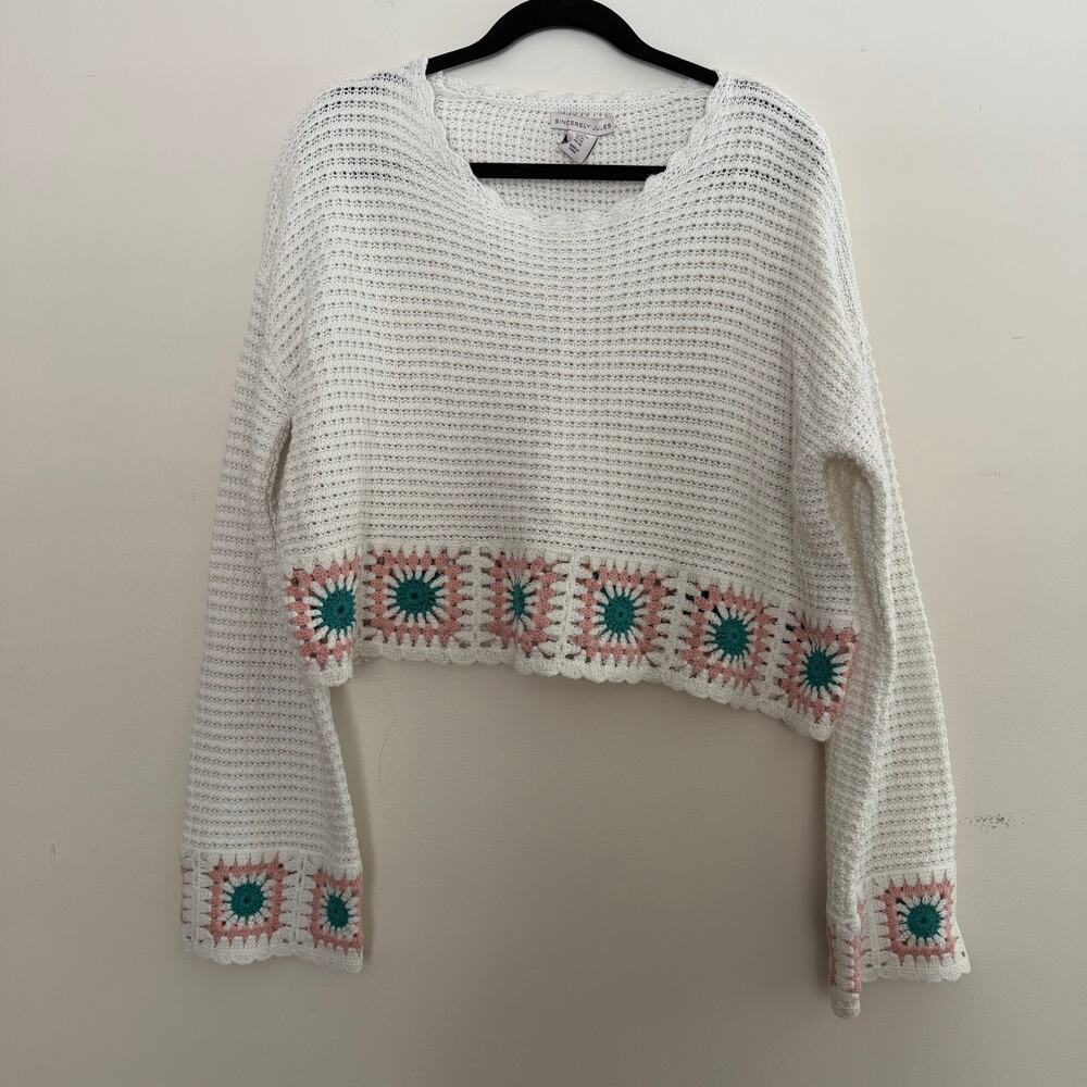 Sincerely Jules Crochet Loose Knit Bell Sleeve‎ Patchwork Sweater Sz XL